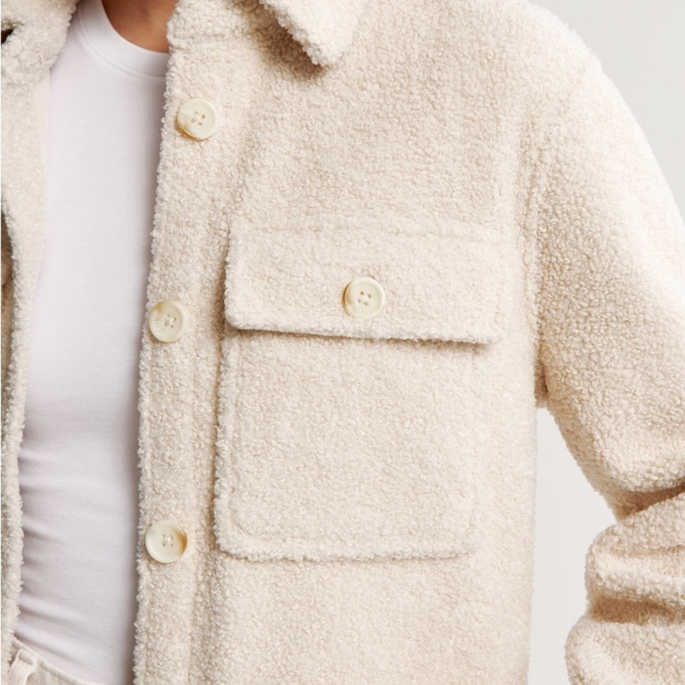 Abercrombie & Fitch Cream Sherpa Shirt Jacket - Picture 3 of 8